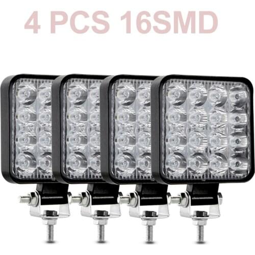 4pcs Car LED Bar Worklight 48W Offroad Work Light 12V Light Fog Lamp 4x4 LED Tractor Headlight Bulbs Spotlight for Truck ATV