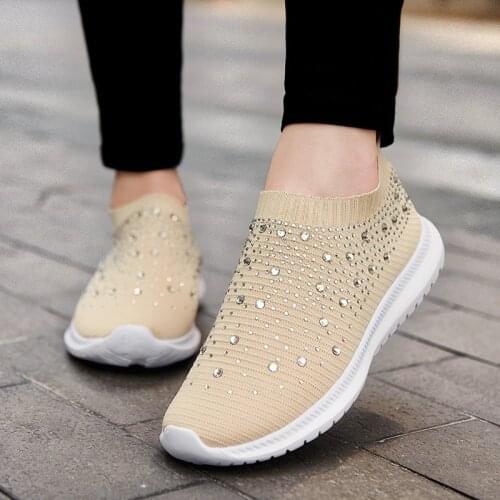 Bling Sport Running Shoes Women Air Mesh Breathable Walking Girls Sneakers Comfortable Black Chaussure Femme Old Lady Wide Flats