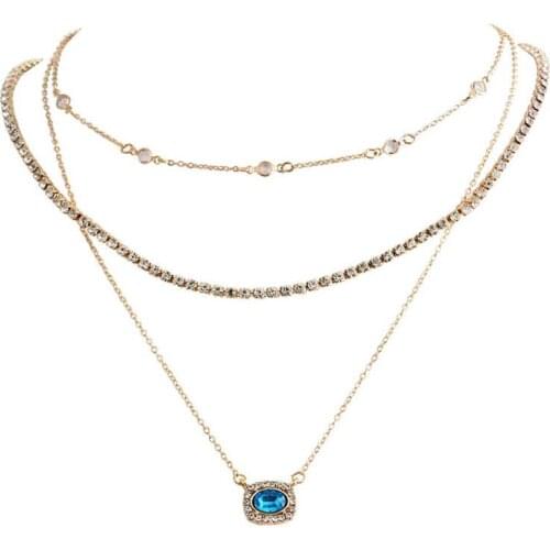 Bohemian Crystal Choker Jewelry Pendant Multilayer Chain For Women Party Necklace Gift