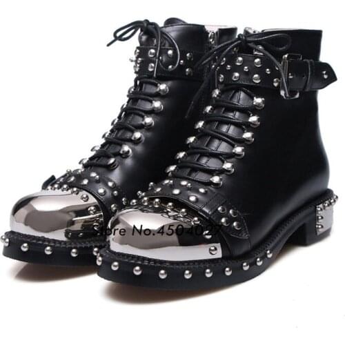 Fashion Punk Style Lace Up Shoes Woman Boots Rivet Short Motorcycle Ankle Women Boots Mujer Zapatos
