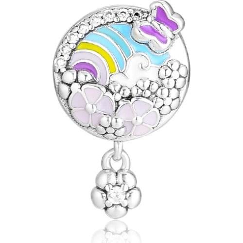 Spring Garden Flower Colour Story Charm Fits Beaded Snake Chain Bracelets Sterling Silver Jewelry Fashion Female DIY Beads