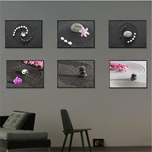 Black and White Canvas Painting Poster Butterfly Orchid Flower Zen Stone Wall Art Bamboo Print on Canvas Religion Art Wall Decor