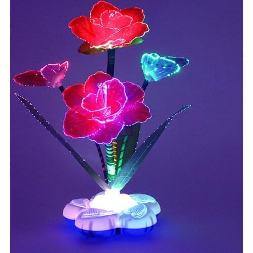 Flower Lamp Artificial Rose Optic Fiber Flower Gifts Festive Floral Products Seven Color Color Changing Electronic Ornaments