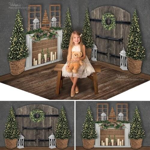 Wood Door Christmas Backdrop Kids Portrait Family Photocall Wooden House Photography Background Props Child Baby Photostudio
