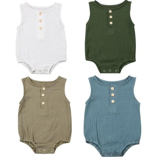 Newborn Baby Boys Girls Cotton Romper 2019 Baby Boy Girl Summer Sleeveless Bubble Cotton Romper Solid Jumpsuit Clothes Tops 0-2Y