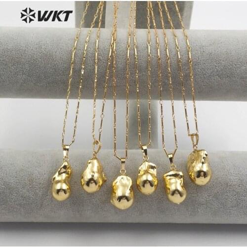 WT-JN059 WKT Exclusive baroque pearl necklace with full gold dipped waterdrop shape pendant random size 2019 new arrivals