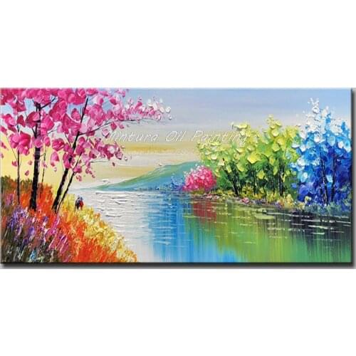 Mintura Paintings for Living Room Wall Lovers Walking by The Lake Acrylic Canvas Landscape Painting Home Decoration No Framed
