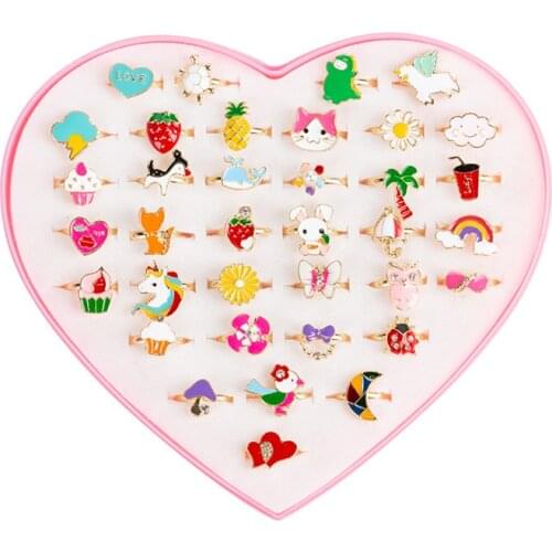 36 pieces of cute sweet ring design for kids flower animal fashion jewelry accessory girl child gift finger ring chic gift