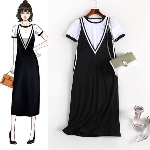 T-shirt + tank dress set summer dress 2020 women casual plus size loose short sleeve dresses 4XL 5XL JC35