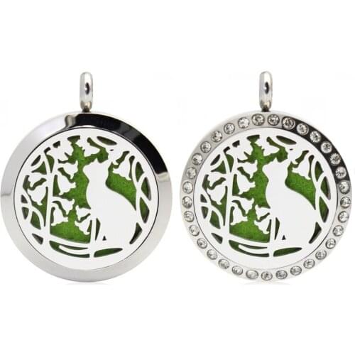 1pc diffuser locket pendant Lovely cat Perfume locket 25 mm Stainless Steel Aroma pendant with 10 pad Fit necklace & keychain