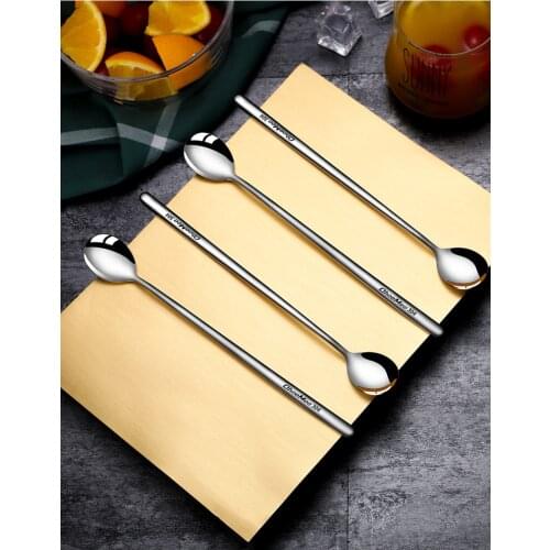 Long handle spoon Coffee stir dinner ice cream Dessert tea spoon 2PC 304 stainless steel Korean style Kitchen tool Accessories