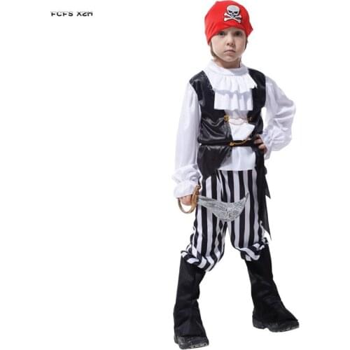 Boys Halloween Skull Pirate Costumes Kids Children Pirates of the Caribbean Cosplay Carnival Purim Stage Role play party dress