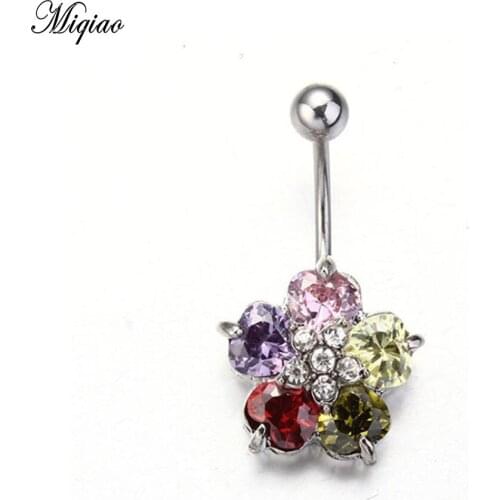 Miqiao 1 Pcs Piercing Jewelry Stainless Steel Flower Belly Button Nail Five Petal Flower Belly Button Ring New