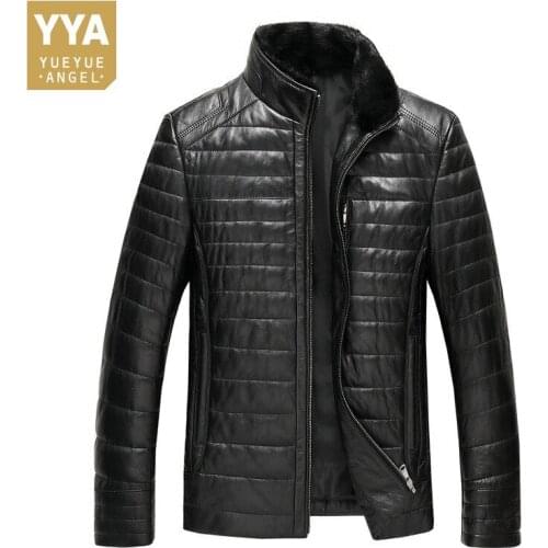 High Quality Casual Genuine Leather Mens Warm Jackets Fashion Mink Fur Stand Collar Zipper Slim Male Down Coats Plus Size L-6XL