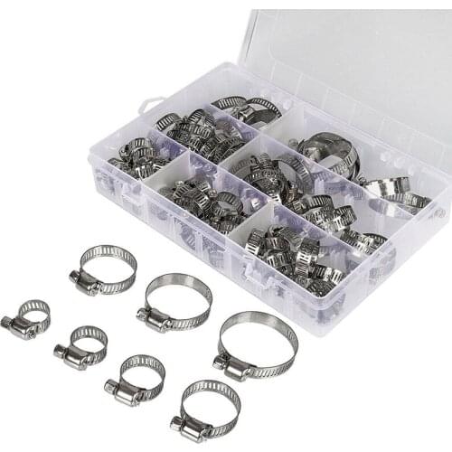 60pcs Single Ear Fuel Hose Clamps Set Stainless Steel Hardware Hook Fit Hose Diameter 8-38mm For Water Fuel Pipe Fastener