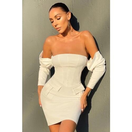 2021 New Fashion Women Designer Sexy One Shoulder Mini Bodycon Long sleeve Black White Bandage Dress