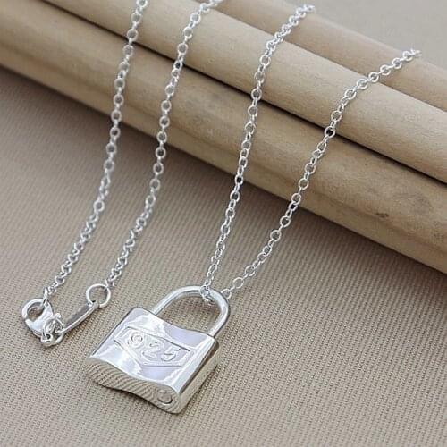 Hot Sale 925 Silver Pendant Necklace for Women Fashion Jewelry Square Lock Necklaces