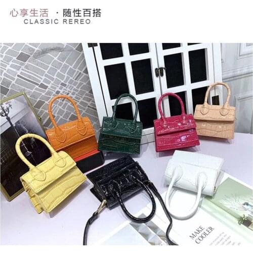 Hot mini bag crocodile fashion shoulder crossbody bag leather solid color small square purses handbags for women new quali