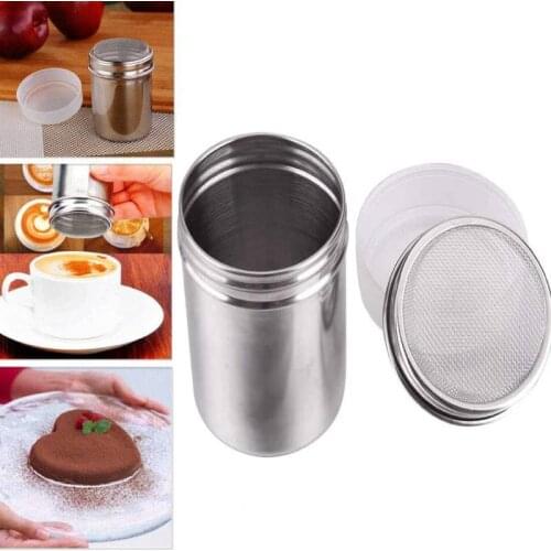 Powder Sugar Shaker with Lid Stainless Steel Fine Mesh Shaker Chocolate Coffee Sifter Sprinkler Dredgers for Cocoa Flour Latte
