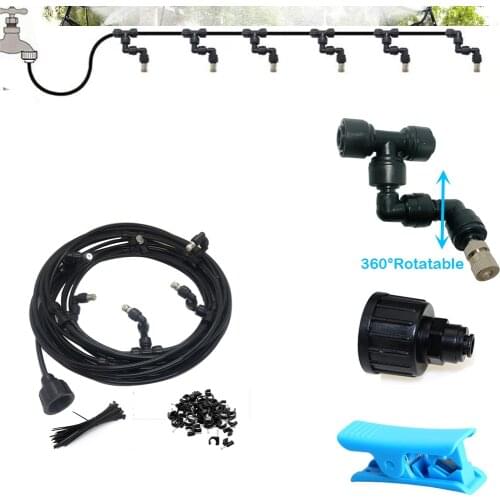 10M DIY 360 Rotatable Misting Line 6pcs Adjustable Brass Nozzles Water Tap Pressure Sprinkler Kits for Patio Cooling Water Park
