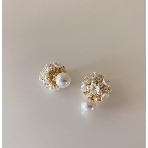 Temperament Shell Flower Gold Circle Bead Shape Dangle Earring for Women Delicate Imitation Pearl Earring Jewelry Pendientes