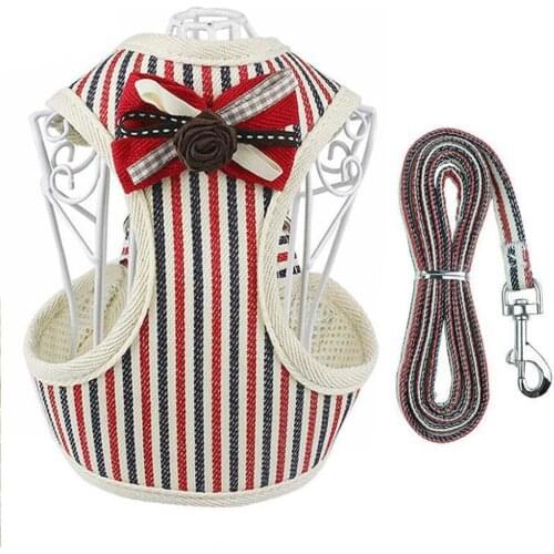 Pet Harness Vest Dog Leash Breathable Striped Adjustable Bowknot Chest Straps Kitten French Bulldog Chihuahua Dog Accessories