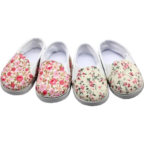 1Pair Printing Flower Shoes for 18Inch Doll and 43cm Baby Doll Best Gift Accessories Toy