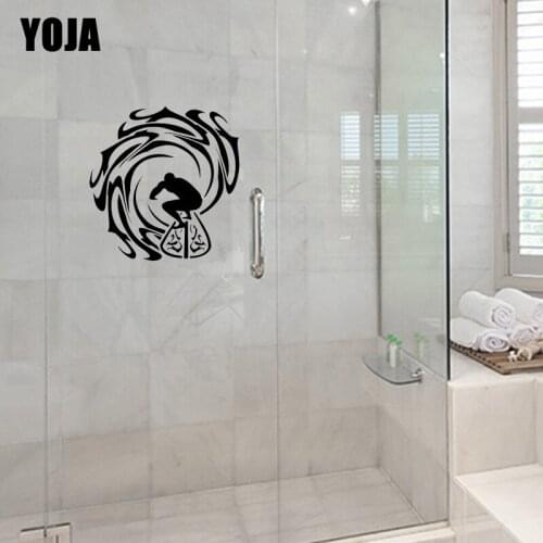 YOJA 24x23.5CM Fun Bathroom Glass Surf Decal Decoration Home Wall Sticker G2-0299