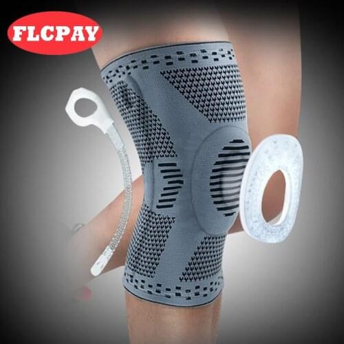 1 piece Patella Knee Protector Brace Silicone Spring Knee Pad Basketball Knitted Compression Elastic Knee Sleeve Support Sports