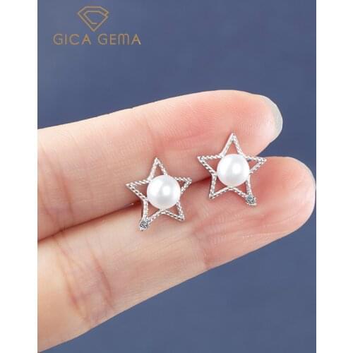 GICA GEMA Classic 925 Sterling Silver Star Freshwater Pearl Earrings for Women Fine Jewelry Wholesale