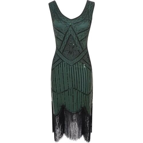 Plus Size 4XL Womens Flapper Dresses 1920s Sequin Beaded Fringed Great Gatsby Dress w/Accessories Set XS-XXXXL