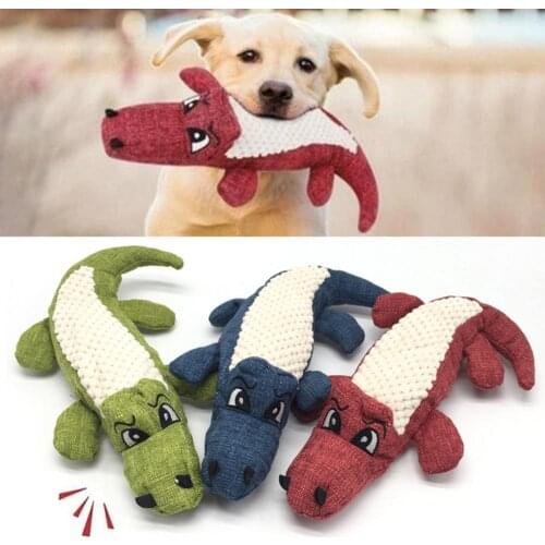 Pet Chew Squeak Toys Cartoon Stuffed Animal Dog Toy Crocodile Plush Toy Bite Resistant Squirrel Squeaker Toys Pet Supplies