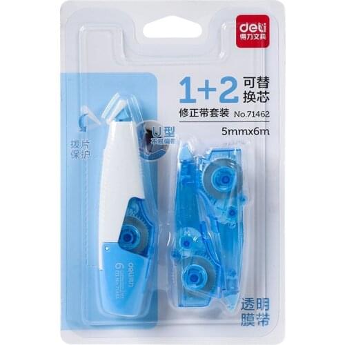 1+2 Total 3Pcs Replaceable Refills Correction Tape 5mmx6m For kids Students School Test Correct Mistake Homework Office 71462