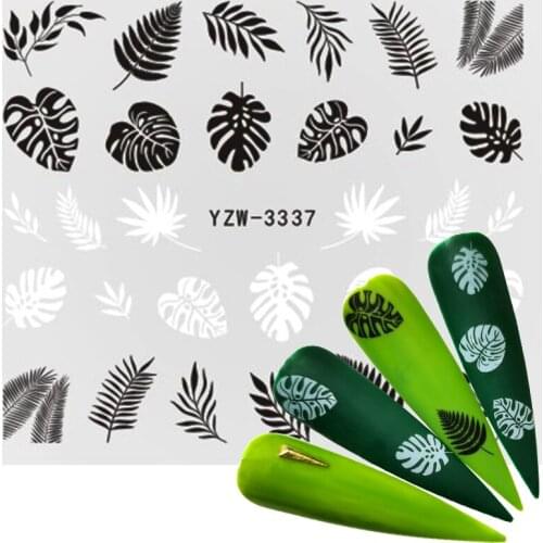 YZWLE 1 PC Black/White Leaf Nail Sticker Flower Water Transfer Decal Slider Nail Art Decoration for Manicure Wraps Foils Tips