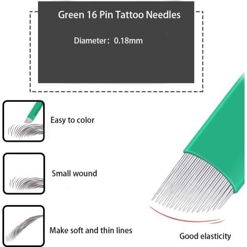 100pcs Green 0.18 Permanent Makeup Manual Eyebrow Eyeliner Tattoo Needle Blade For 3D Embroidery Microblading Tattoo Pen Machine