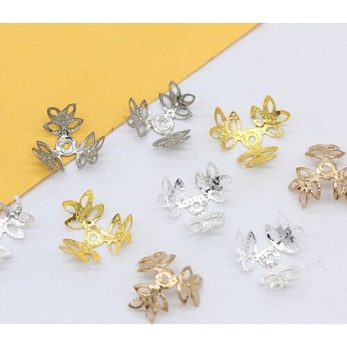 100p 16mm Gold silver Hollow flower Filigree charm Metal bead caps end caps connector for DIY Bracelet Necklace jewelry findings