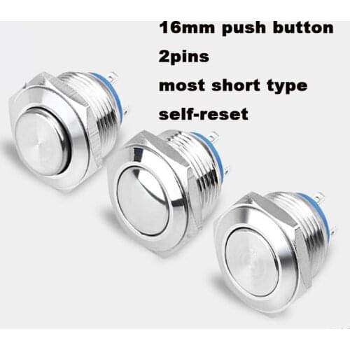 16mm momentary Push Button Switch Flat head round shaped 1NO 16mm Starter Switch Boat Horn Momentary Steel Metal Push Button