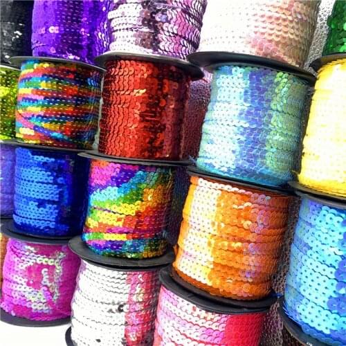 5yards/Lot 6mm Colorful Loose Round Flat Sequins Laser Giltter Paillettes Sequins For Crafts Sewing Cloth Accessory Sequin Trim