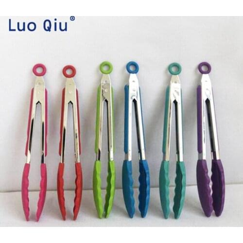 9 Inch Kitchen Picnic Food Silicone Tongs Bread Buffet BBQ Clamp Clip Barbecue Thongs Tools Party Cooking Kitchen