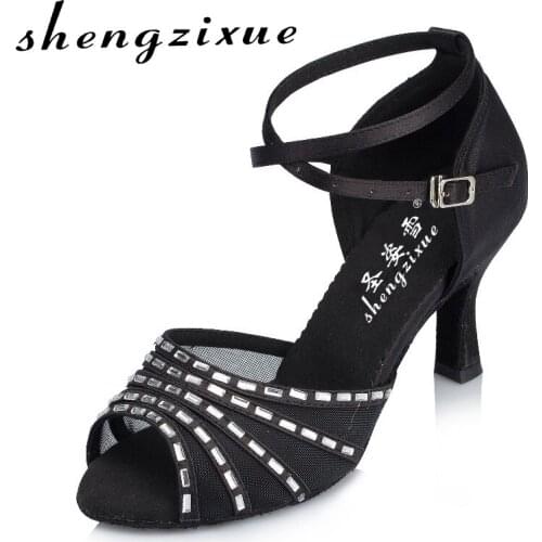 WUXIJIAO satin Latin dancing shoes womens high-heeled adult indoor soft bottom shoes square dance companionship dance shoes