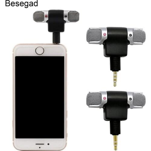 Besegad Mini Portable 3.5mm Jack Stereo Microphone Mic for Mobile Phone iPhone Xiaomi Laptop Voice Recording Internet Chatting