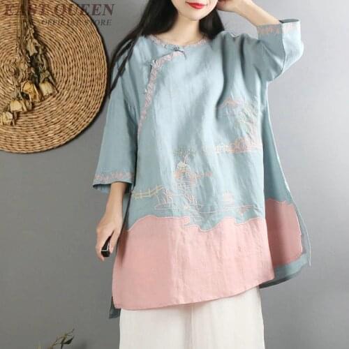 Traditional chinese blouse shirt tops for women mandarin collar oriental linen shirt blouse female cheongsam top AA4150