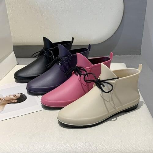 Rain Boots Womens Short Outdoor Rain Boots Low-Cut Water Shoes Waterproof Kitchen Rubber Shoes Non-Slip Labor Work Shoes 4color