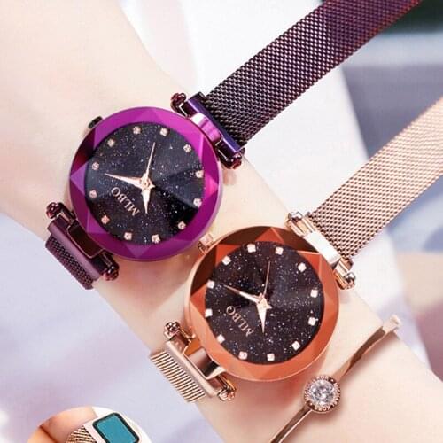 Womens luxury star watch fashion quartz mesh belt magnetic buckle womens watch stainless steel strap versatile clock