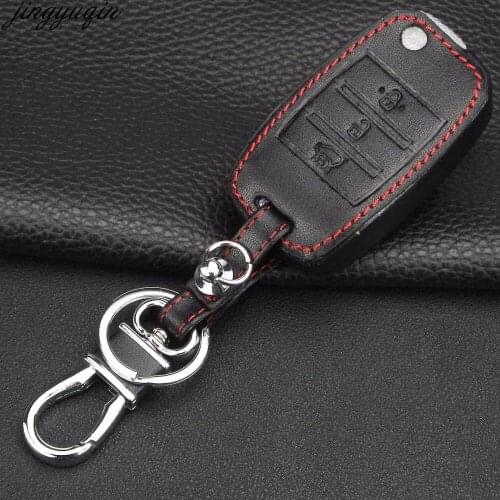 Jingyuqin Remote 3 Buttons Car Key Case Cover Leather For Kia Sorento Carens K2 K3 K4 K5 Folding Flid Key Case