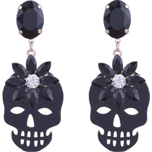 Flower Acrylic skull earrings vintage fashion ghost head pendant large crystal earrings for women creative jewelry wholesal