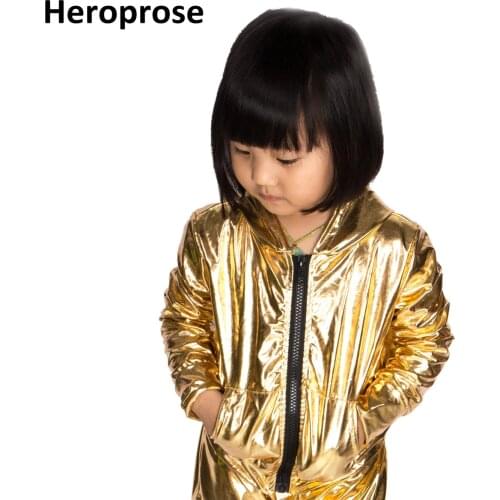 Spring Autumn Kids Gold bomber Jacket Stage Performance Wear paillette feminina casaco Hip Hop dance coat