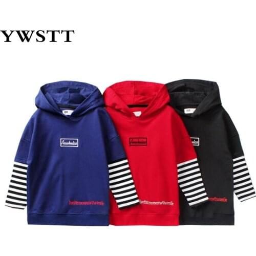 Childrens Hooded Top 2020 Spring Version New Boys Sweater Long-Sleeved Girls Hooded Striped Stitching Tops Childrens Sweaters