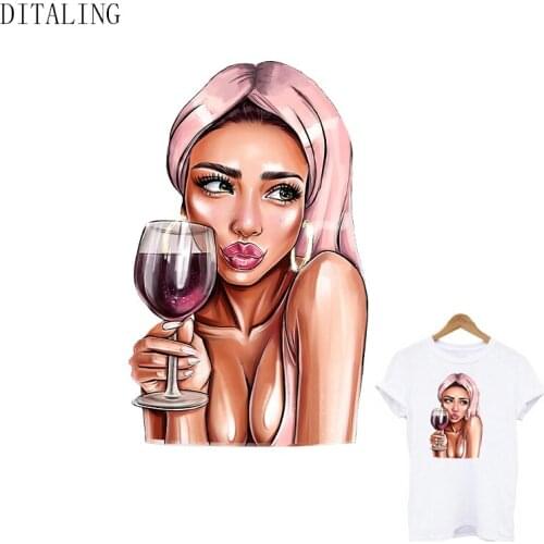 Elegant Lady Sticker Iron-On Transfer Patches Fashion Girl T-Shirt Tops Appliqued Thermotransfer Vinyl Clothing Ironing Stickers