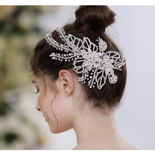 European and American bridesmaid headdress wedding hair ornaments stage show performance diamond edge clip handmade